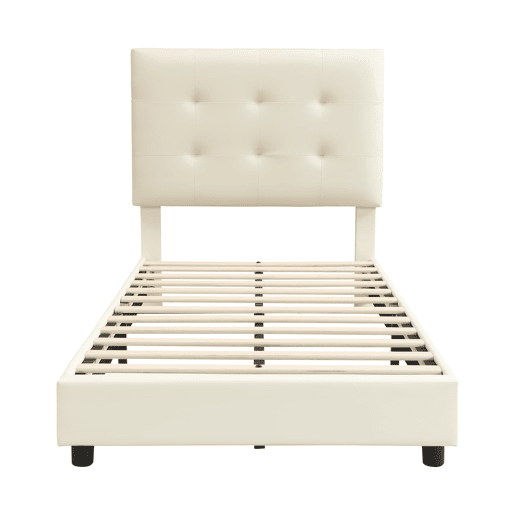 Cama infantil estofada 90x200 cm - cabeceira acolchoada em forma de biscoito - bege