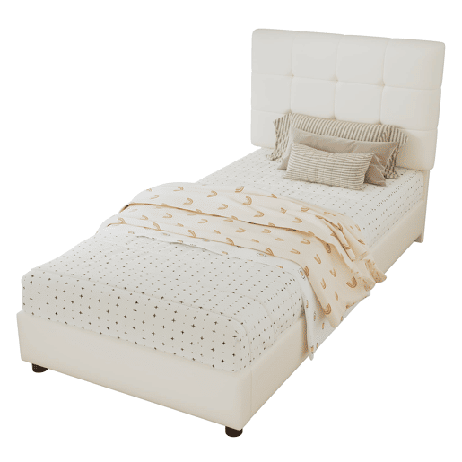 Cama infantil estofada 90x200 cm - cabeceira acolchoada em forma de biscoito - bege