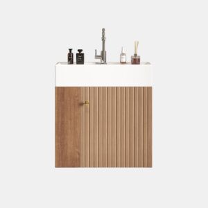 Móvel de casa de banho 55 cm - Lavatório com móvel suspenso, pequeno para casa de banho de hóspedes - Castanho
