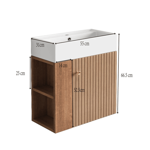 Móvel de casa de banho 55 cm - Lavatório com móvel suspenso, pequeno para casa de banho de hóspedes - Castanho Móvel de casa de banho 55 cm - Lavatório com móvel suspenso, pequeno para casa de banho de hóspedes - Castanho