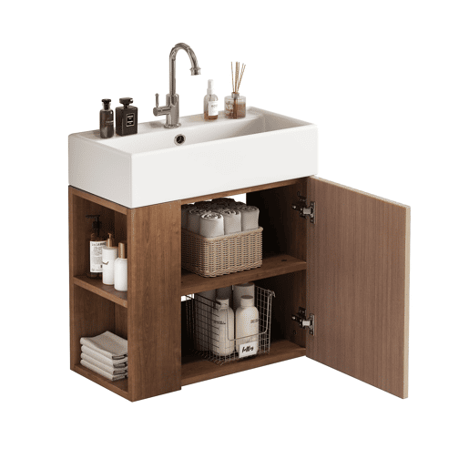 Móvel de casa de banho 55 cm - Lavatório com móvel suspenso, pequeno para casa de banho de hóspedes - Castanho Móvel de casa de banho 55 cm - Lavatório com móvel suspenso, pequeno para casa de banho de hóspedes - Castanho