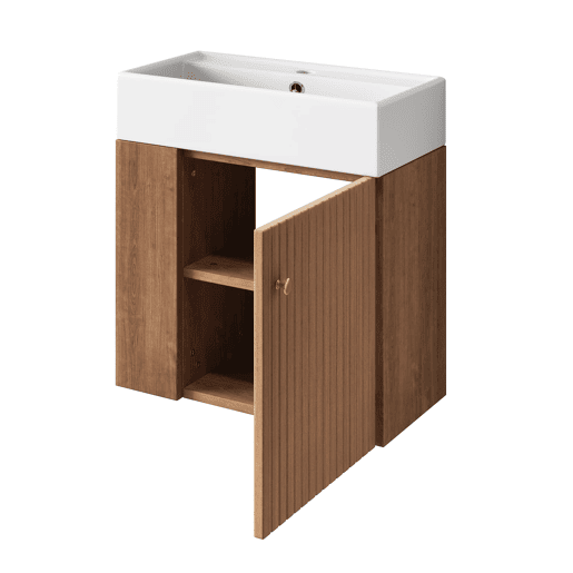 Móvel de casa de banho 55 cm - Lavatório com móvel suspenso, pequeno para casa de banho de hóspedes - Castanho Móvel de casa de banho 55 cm - Lavatório com móvel suspenso, pequeno para casa de banho de hóspedes - Castanho