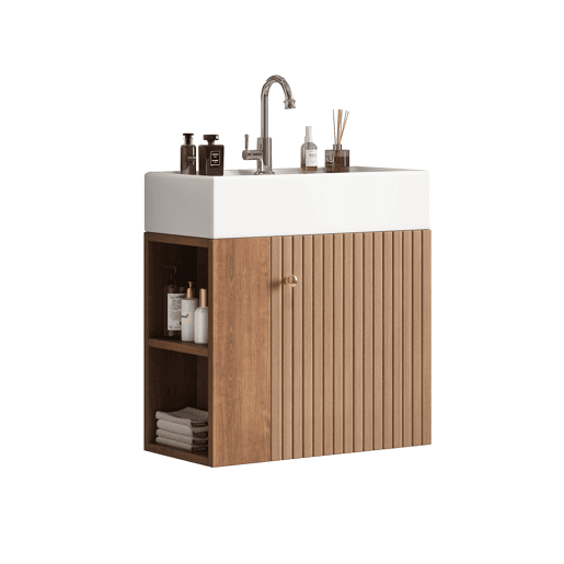 Móvel de casa de banho 55 cm - Lavatório com móvel suspenso, pequeno para casa de banho de hóspedes - Castanho Móvel de casa de banho 55 cm - Lavatório com móvel suspenso, pequeno para casa de banho de hóspedes - Castanho