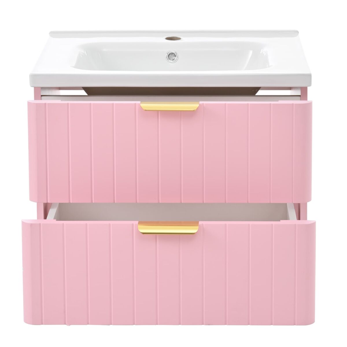 Mueble de baño colgante 1 seno - doble almacenamiento, mdf resistente humedad, lavabo cerámico - rosa