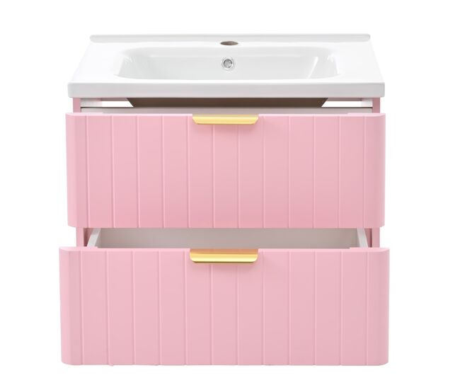 Mueble de baño colgante 1 seno - doble almacenamiento, mdf resistente humedad, lavabo cerámico - rosa
