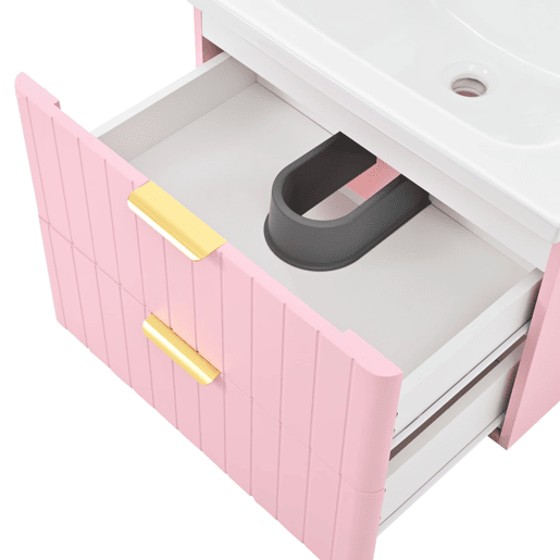 Móvel de casa de banho suspenso com 1 lavatório - duplo armazenamento, MDF resistente à humidade, lavatório cerâmico - rosa Móvel de casa de banho suspenso com 1 lavatório - duplo armazenamento, MDF resistente à humidade, lavatório cerâmico - rosa