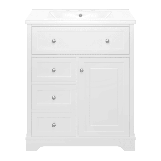 Móvel de casa de banho 76x46x87 cm - Com lavatório, acabamento resistente à humidade, sistema de fecho suave, branco