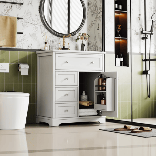 Móvel de casa de banho 76x46x87 cm - Com lavatório, acabamento resistente à humidade, sistema de fecho suave, branco