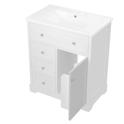 Móvel de casa de banho 76x46x87 cm - Com lavatório, acabamento resistente à humidade, sistema de fecho suave, branco