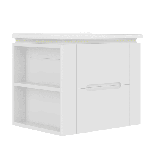 Armário de casa de banho suspenso 61x46x48,5 cm - com iluminação LED, 2 gavetas, lavatório integrado - branco Armário de casa de banho suspenso 61x46x48,5 cm - com iluminação LED, 2 gavetas, lavatório integrado - branco