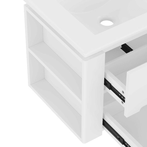 Armário de casa de banho suspenso 61x46x48,5 cm - com iluminação LED, 2 gavetas, lavatório integrado - branco Armário de casa de banho suspenso 61x46x48,5 cm - com iluminação LED, 2 gavetas, lavatório integrado - branco