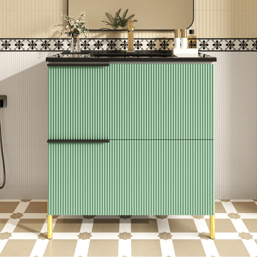 Móvel de casa de banho com 1 lavatório - com gavetas, MDF, organizador, cerâmica - Verde