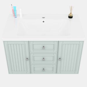 Móvel de casa de banho suspenso 78,5×46×46,8 cm - 3 gavetas, grande capacidade de arrumação - Verde