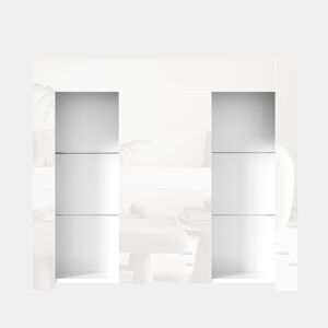 Aparador moderno branco 95x35x83 cm - Confrontamento brilhante, prateleiras de vidro e porta - Branco