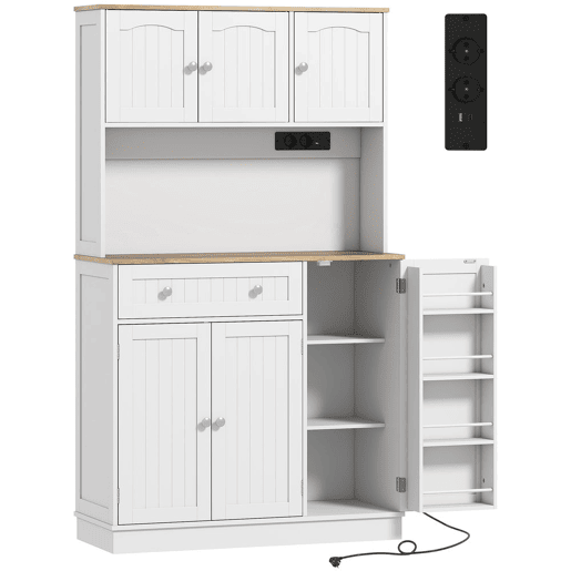 HOMCOM Armário de Cozinha Alto com Estação de Carregamento Móvel Auxiliar de Cozinha 6 Portas 1 Gaveta Prateleiras Ajustáveis 4 Prateleiras para Especiarias Bancada Ampla para Sala de Jantar 100x40x173 cm Branco HOMCOM Armário de Cozinha Alto com Estação de Carregamento Móvel Auxiliar de Cozinha 6 Portas 1 Gaveta Prateleiras Ajustáveis 4 Prateleiras para Especiarias Bancada Ampla para Sala de Jantar 100x40x173 cm Branco