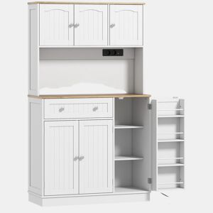 HOMCOM Armário de Cozinha Alto com Estação de Carregamento Móvel Auxiliar de Cozinha 6 Portas 1 Gaveta Prateleiras Ajustáveis 4 Prateleiras para Especiarias Bancada Ampla para Sala de Jantar 100x40x173 cm Branco