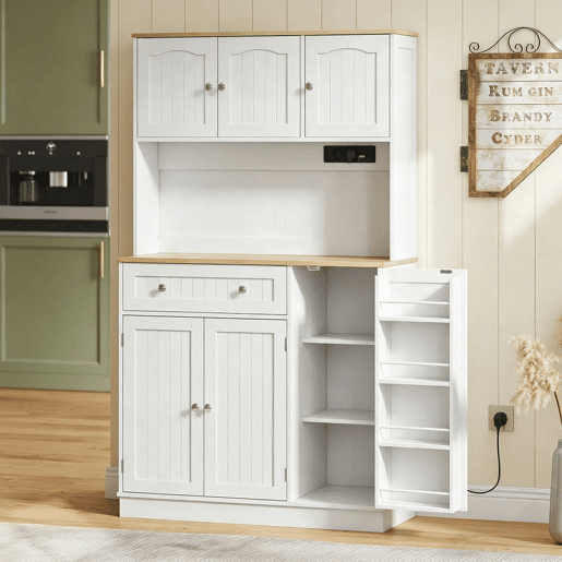 HOMCOM Armário de Cozinha Alto com Estação de Carregamento Móvel Auxiliar de Cozinha 6 Portas 1 Gaveta Prateleiras Ajustáveis 4 Prateleiras para Especiarias Bancada Ampla para Sala de Jantar 100x40x173 cm Branco HOMCOM Armário de Cozinha Alto com Estação de Carregamento Móvel Auxiliar de Cozinha 6 Portas 1 Gaveta Prateleiras Ajustáveis 4 Prateleiras para Especiarias Bancada Ampla para Sala de Jantar 100x40x173 cm Branco