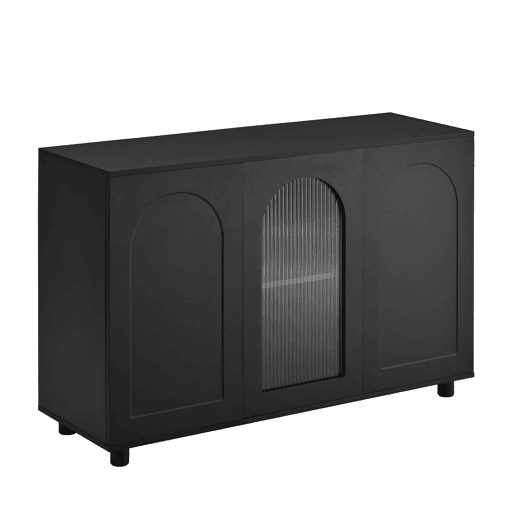 Aparador U-forma - Design Rebounder com porta de vidro - Preto