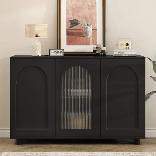 Aparador U-forma - Design Rebounder com porta de vidro - Preto