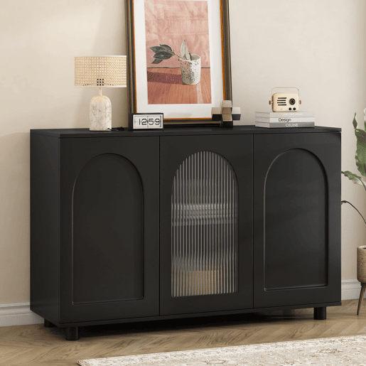 Aparador U-forma - Design Rebounder com porta de vidro - Preto