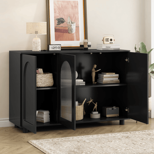 Aparador U-forma - Design Rebounder com porta de vidro - Preto