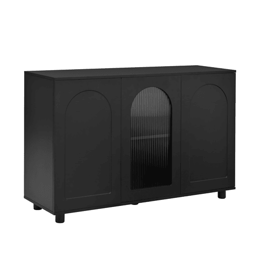 Aparador U-forma - Design Rebounder com porta de vidro - Preto