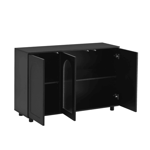 Aparador U-forma - Design Rebounder com porta de vidro - Preto