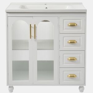 Móvel de casa de banho individual 80 cm - Com lavatório cerâmico, branco