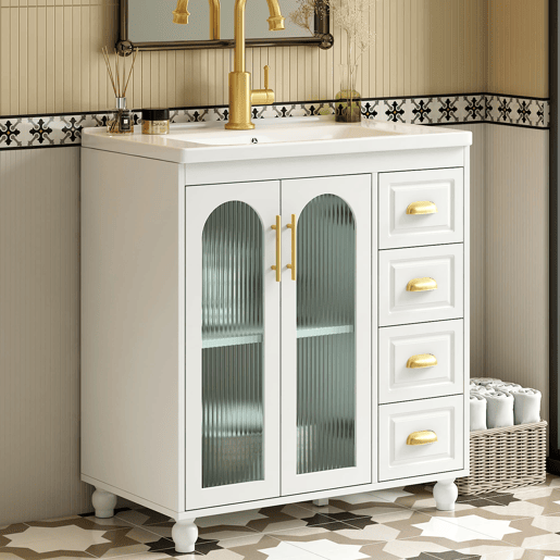 Móvel de casa de banho individual 80 cm - Com lavatório cerâmico, branco