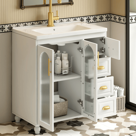Móvel de casa de banho individual 80 cm - Com lavatório cerâmico, branco