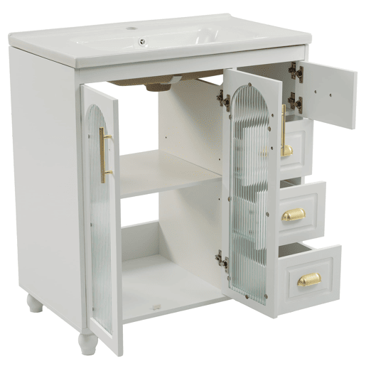 Móvel de casa de banho individual 80 cm - Com lavatório cerâmico, branco