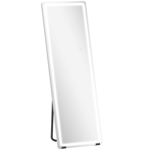 HOMCOM Espelho de Corpo Inteiro com Luzes 150x50 cm, Sem Moldura 3 Temperaturas de Cor Brilho Ajustável Independente de Pé ou Parede para Quarto Transparente