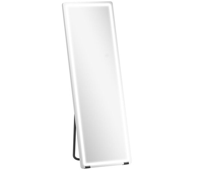 Homcom espejo de pie cuerpo entero con luces, 150x50 cm, espejo de cuerpo entero sin marco, 3 temperaturas de color, brillo ajustable, independiente, apoyado y de pared, para dormitorio, transparente