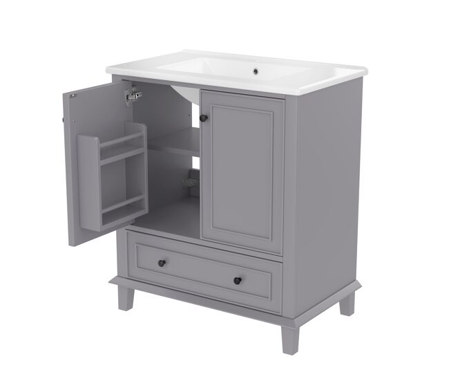 Mueble de baño 76x46x87 cm - con lavabo, patas de madera maciza, impermeable, gran capacidad, gris