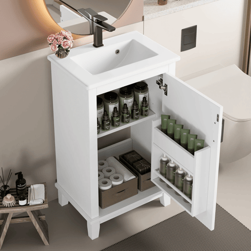 Móvel de casa de banho 51x34x83 cm - Com lavatório cerâmico integrado, prateleiras ajustáveis, cor branca