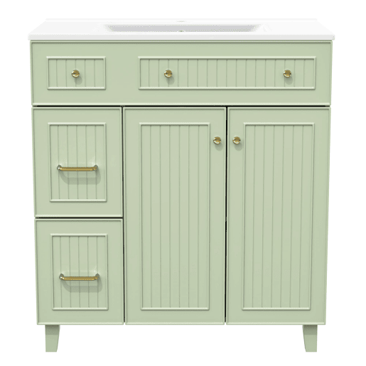 Móvel de casa de banho 81,7 cm - Lavatório cerâmico, arrumação multifuncional, pés em madeira, design moderno - Verde Móvel de casa de banho 81,7 cm - Lavatório cerâmico, arrumação multifuncional, pés em madeira, design moderno - Verde