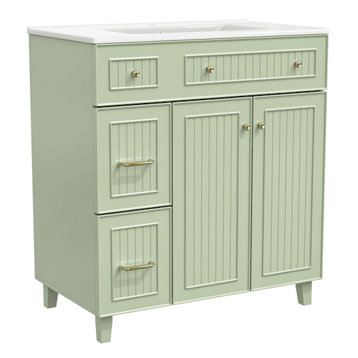Móvel de casa de banho 81,7 cm - Lavatório cerâmico, arrumação multifuncional, pés em madeira, design moderno - Verde Móvel de casa de banho 81,7 cm - Lavatório cerâmico, arrumação multifuncional, pés em madeira, design moderno - Verde