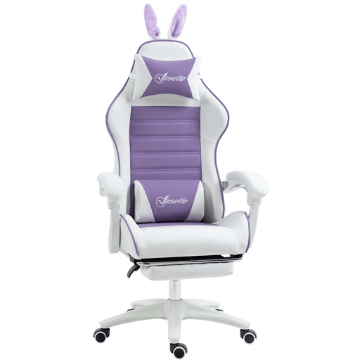 Vinsetto Cadeira Gaming Profissional Cadeira Gamer Giratória de Couro PU com Altura Ajustável Inclinável 135° Apoio para a Cabeça e Apoio para os Pés para Escritório 65x63x136-142 cm Branco e Roxo