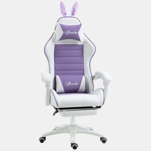 Vinsetto Cadeira Gaming Profissional Cadeira Gamer Giratória de Couro PU com Altura Ajustável Inclinável 135° Apoio para a Cabeça e Apoio para os Pés para Escritório 65x63x136-142 cm Branco e Roxo