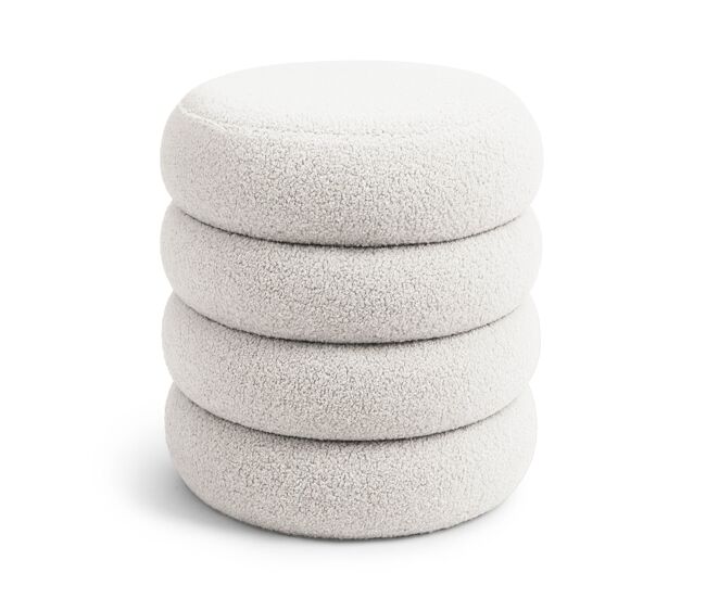 Pouf contenedor cilíndrico en tejido teddy 42 cm snuggo blanco niebla