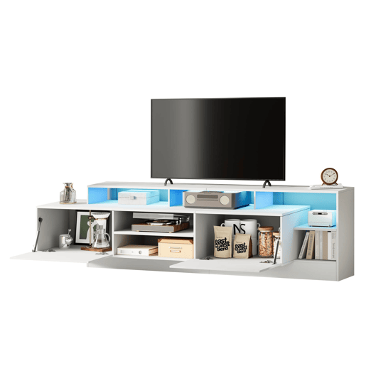 Móvel de TV 190x40x48,5 cm - Lowboard moderno com LED e design de alto brilho para TVs até 70 - Branco Móvel de TV 190x40x48,5 cm - Lowboard moderno com LED e design de alto brilho para TVs até 70 - Branco