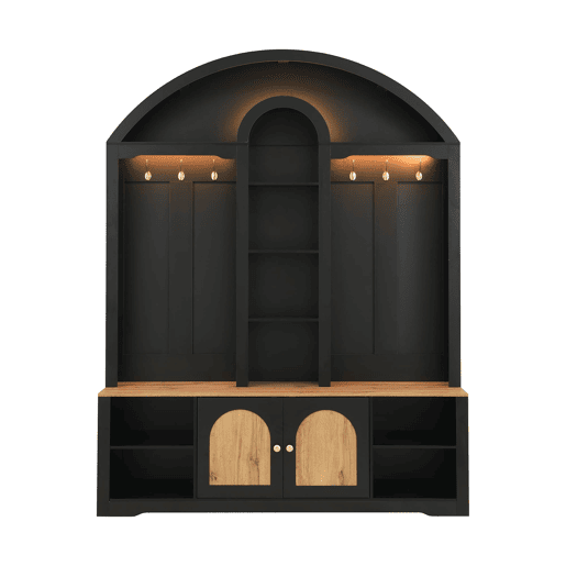Armário multifuncional para hall de entrada 150 cm - com sapateira, prateleiras e ganchos - Preto