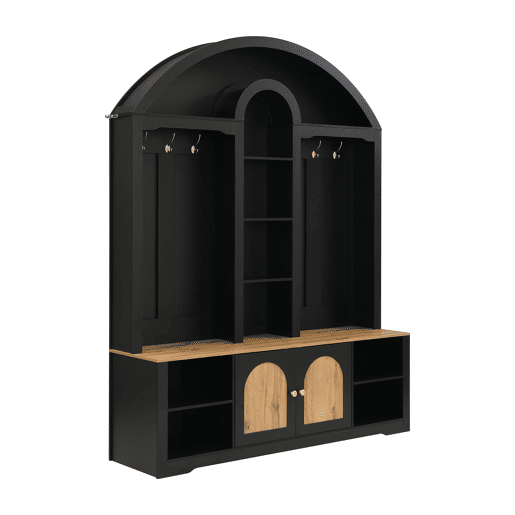 Armário multifuncional para hall de entrada 150 cm - com sapateira, prateleiras e ganchos - Preto