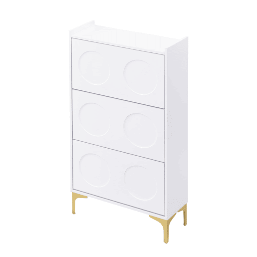 Sapateira com 3 níveis - amplo espaço de arrumação, pés metálicos, design moderno e luminoso - Branco