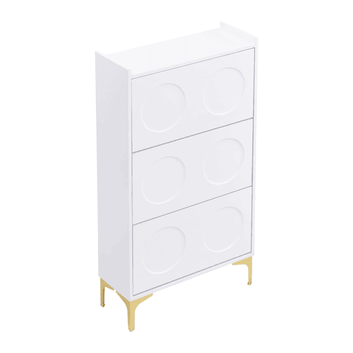 Sapateira com 3 níveis - amplo espaço de arrumação, pés metálicos, design moderno e luminoso - Branco