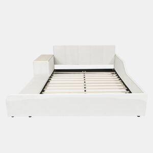 Cama individual estofada 140x200 - Com secretária, banco e cabeceira macia - Branco