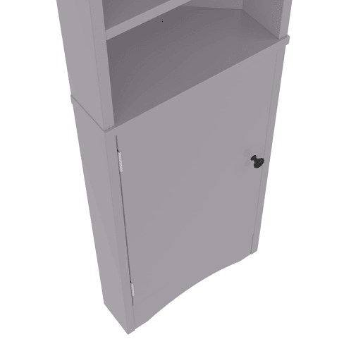 Armário de casa de banho triangular 36,5 x 24,5 x 170 cm - 3 prateleiras abertas, portas duplas, ajustável - Cinza