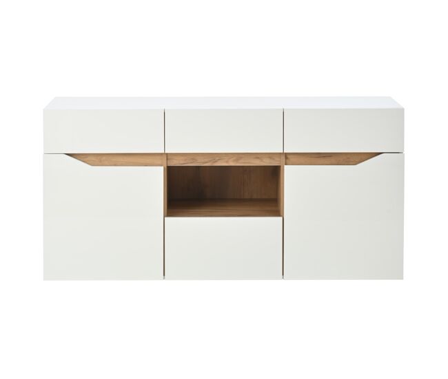 Mueble de salón 140 x 40 x 70cm - sideboard con 4 cajones, 2 compartimentos, sin tiradores, con led - blanco y madera