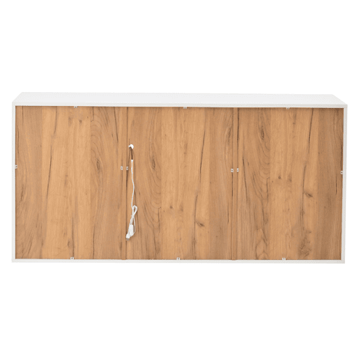 Móvel de sala 140 x 40 x 70 cm - Aparador com 4 gavetas, 2 compartimentos, sem puxadores, com LED - Branco e madeira Móvel de sala 140 x 40 x 70 cm - Aparador com 4 gavetas, 2 compartimentos, sem puxadores, com LED - Branco e madeira