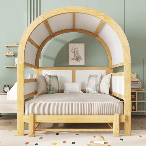 Cama infantil 140x200 - extensÃvel com cama extra e teto arqueado - branconatural Cama infantil 140x200 - extensÃvel com cama extra e teto arqueado - branconatural